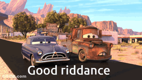 Two Cars On Road With Good Riddance GIF