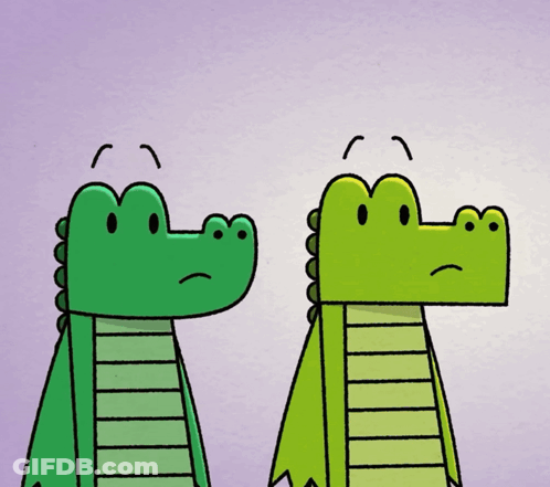 Two Cartoon Alligators Standing Together GIF