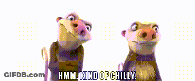 Two Cartoon Animals Standing Next To Each Other With The Words Hmm Kind Of Chilly GIF