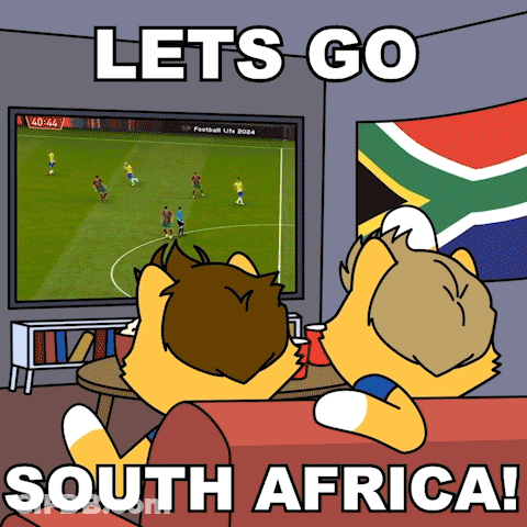 Two Cartoon Animals Watching Soccer Lets Go South Africa GIF