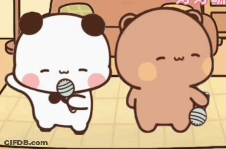 Two Cartoon Bears Are Standing Next To Each Other On A Tiled Floor . GIF