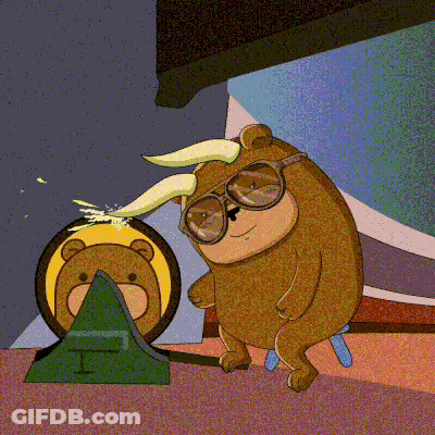 Two Cartoon Bears One With Horns And Glasses GIF