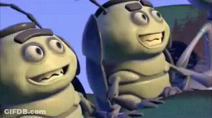 Two Cartoon Bees Are Sitting Next To Each Other On A Green Surface And Smiling . GIF