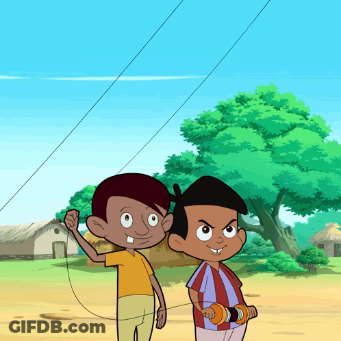 Two Cartoon Boys Are Standing Next To Each Other And One Is Holding A Kite GIF