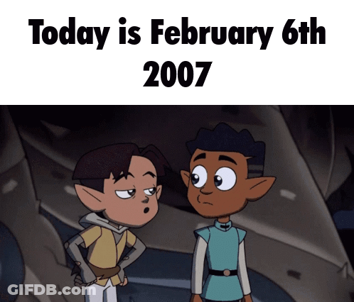 Two Cartoon Boys Are Standing Next To Each Other And The Date Of February 6Th 2007 GIF
