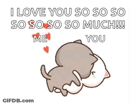 Two Cartoon Cats Are Holding Hands And Saying `` I Love You So So So So Much !! '' GIF