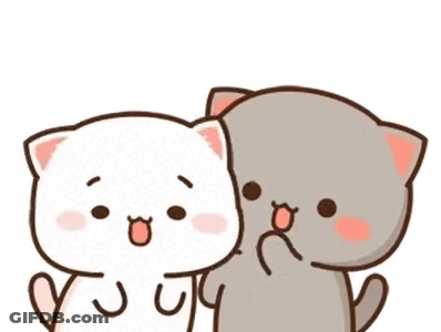 Two Cartoon Cats Are Hugging Each Other And A Heart Is Flying In The Air . GIF