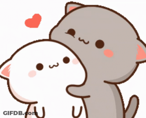 Two Cartoon Cats Are Hugging Each Other With A Heart In The Background GIF