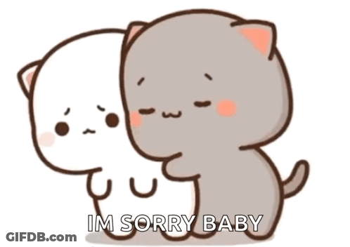 Two Cartoon Cats Are Hugging Each Other With The Words `` Im Sorry Baby '' Below Them . GIF