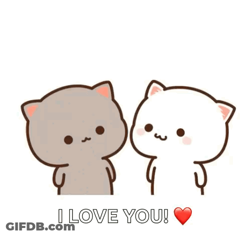 Two Cartoon Cats Are Kissing Each Other With A Heart In The Background . GIF