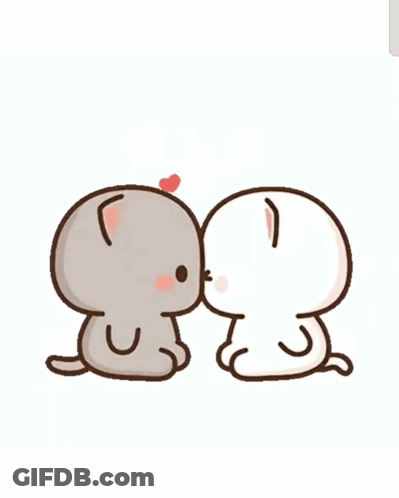 Two Cartoon Cats Are Kissing Each Other With Hearts In The Background GIF