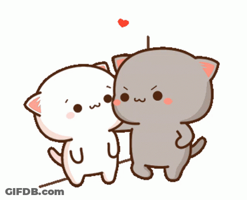 Two Cartoon Cats Are Kissing With A Heart Above Them GIF