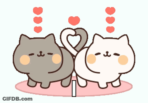 Two Cartoon Cats Are Making A Heart Shape With Their Tails GIF