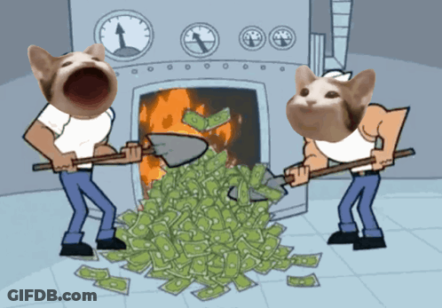 Two Cartoon Cats Are Shoveling Money Into A Pile GIF