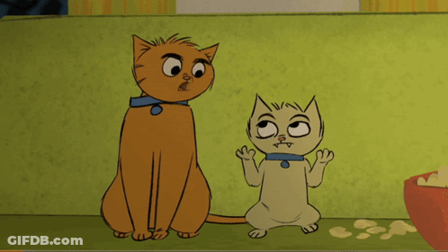 Two Cartoon Cats Are Standing Next To Each Other And One Is Pointing GIF