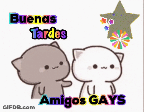 Two Cartoon Cats Are Standing Next To Each Other And The Words Amigos Gays Are On The Bottom Right GIF