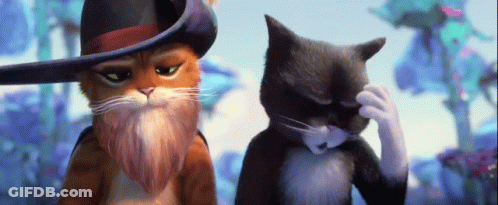 Two Cartoon Cats Are Standing Next To Each Other One Wearing A Hat GIF
