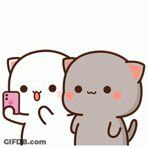 Two Cartoon Cats Are Standing Next To Each Other With A Heart Above Them GIF