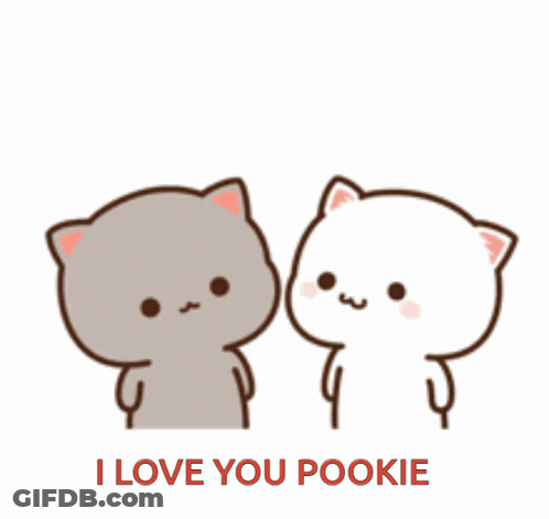 Two Cartoon Cats Are Standing Next To Each Other With The Words " I Love You Pookie " On The Bottom GIF