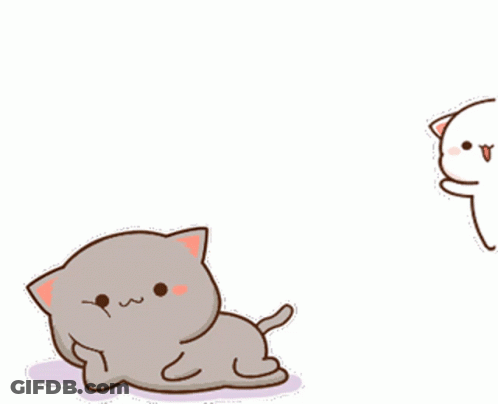 Two Cartoon Cats Dancing One Laying Down GIF