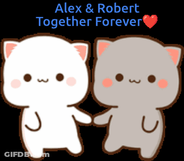 Two Cartoon Cats Holding Hands Alex & Robert Together Forever GIF