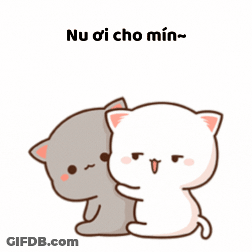 Two Cartoon Cats Hugging Each Other With The Words Nu Oi Cho Min GIF
