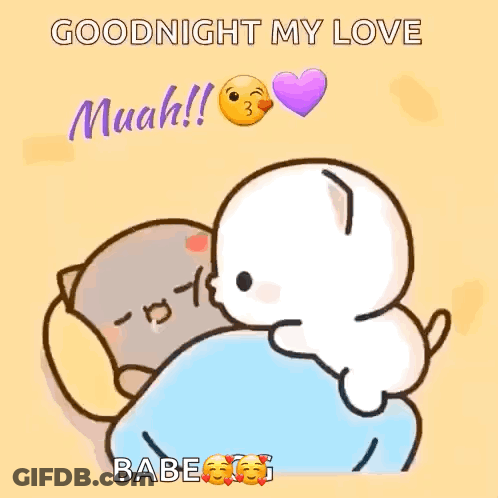 Two Cartoon Cats Hugging Goodnight My Love Muah GIF