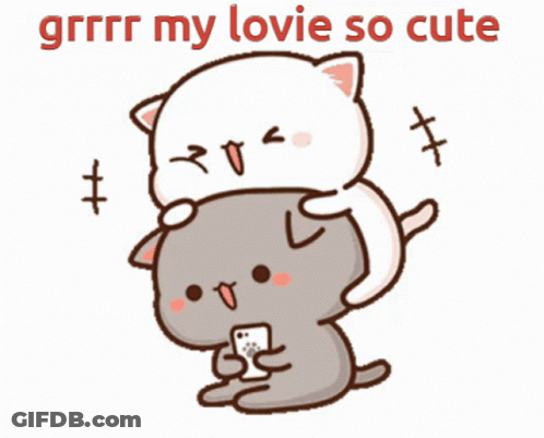 Two Cartoon Cats Hugging Grrr My Lovie So Cute GIF