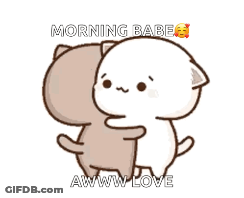 Two Cartoon Cats Hugging Morning Babe Aww Love GIF