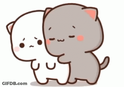 Two Cartoon Cats Hugging, One Angry GIF