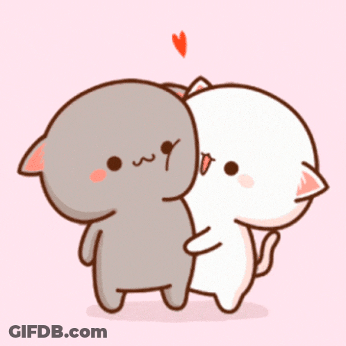 Two Cartoon Cats Hugging With Heart Above GIF