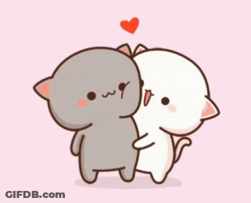 Two Cartoon Cats Hugging With Heart GIF