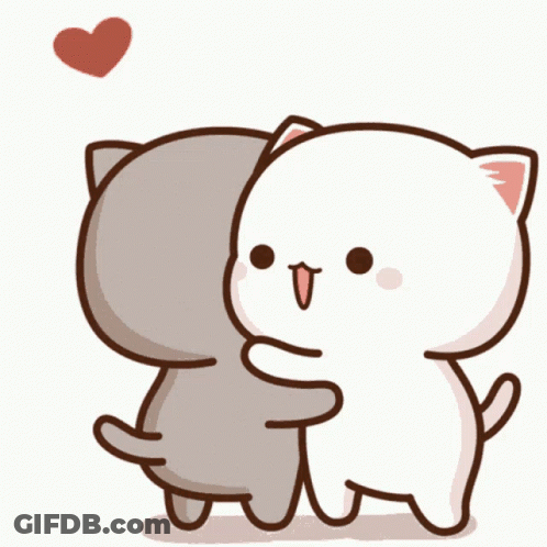 Two Cartoon Cats Hugging With Heart GIF