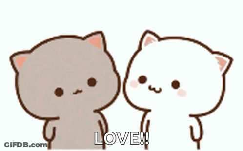Two Cartoon Cats Kissing Each Other With A Heart In The Background . GIF
