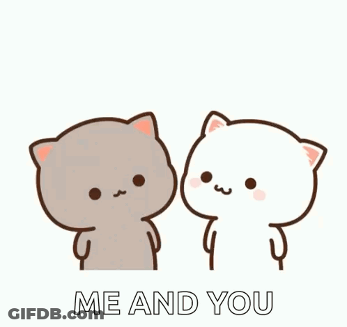 Two Cartoon Cats Kissing Each Other With A Heart In The Background . GIF