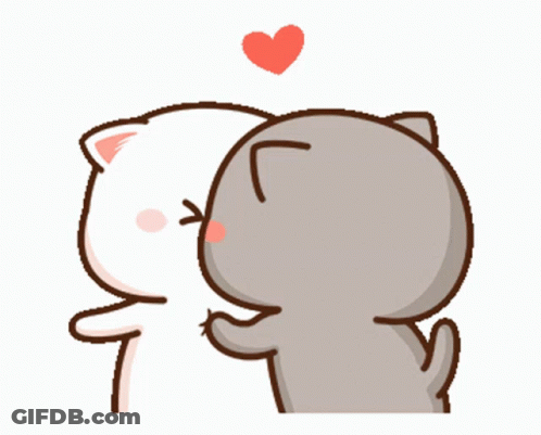 Two Cartoon Cats Kissing With Heart GIF