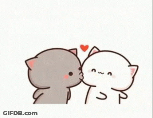 Two Cartoon Cats Kissing With Heart GIF
