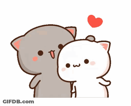 Two Cartoon Cats Kissing With Heart GIF
