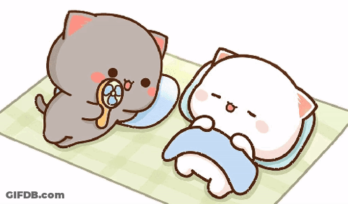 Two Cartoon Cats Laying On Checkered Blanket GIF