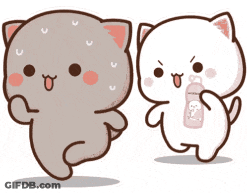 Two Cartoon Cats One Holding Bottle Sweating GIF