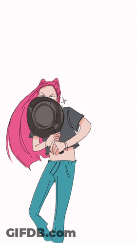 Two Cartoon Cats One Holding Frying Pan GIF