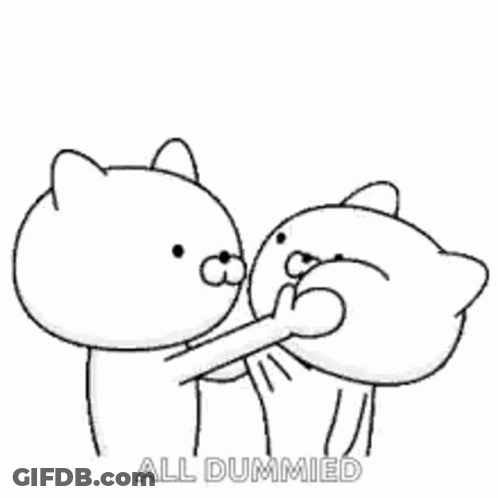 Two Cartoon Cats One Holding Other's Arm GIF