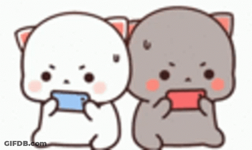 Two Cartoon Cats Playing On Phones GIF