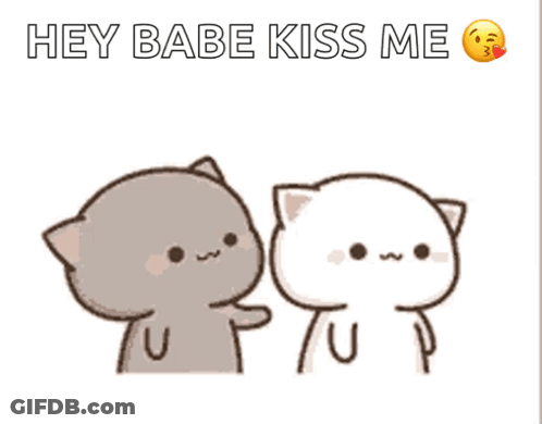 Two Cartoon Cats Saying Hey Babe Kiss Me GIF