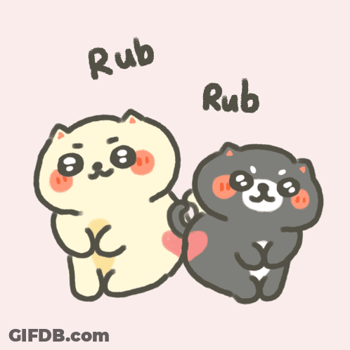 Two Cartoon Cats Sitting Next To Each Other With Rub Above GIF