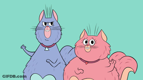 Two Cartoon Cats Standing On Green Background GIF