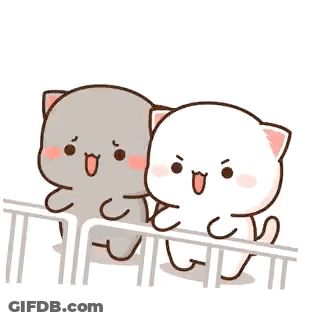 Two Cartoon Cats Standing On Railing GIF