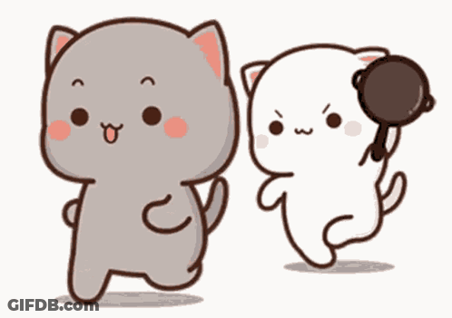 Two Cartoon Cats Standing Together GIF