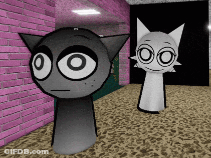 Two Cartoon Cats Standing Together GIF