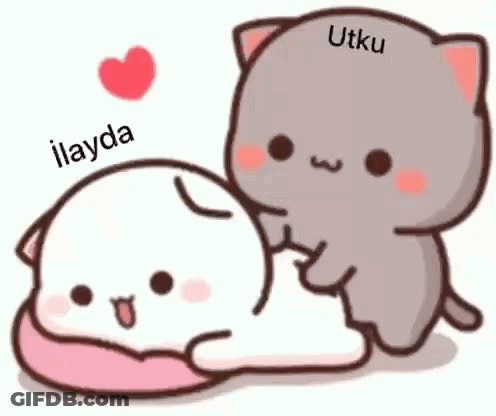 Two Cartoon Cats With Heart Above And Pupici Below GIF